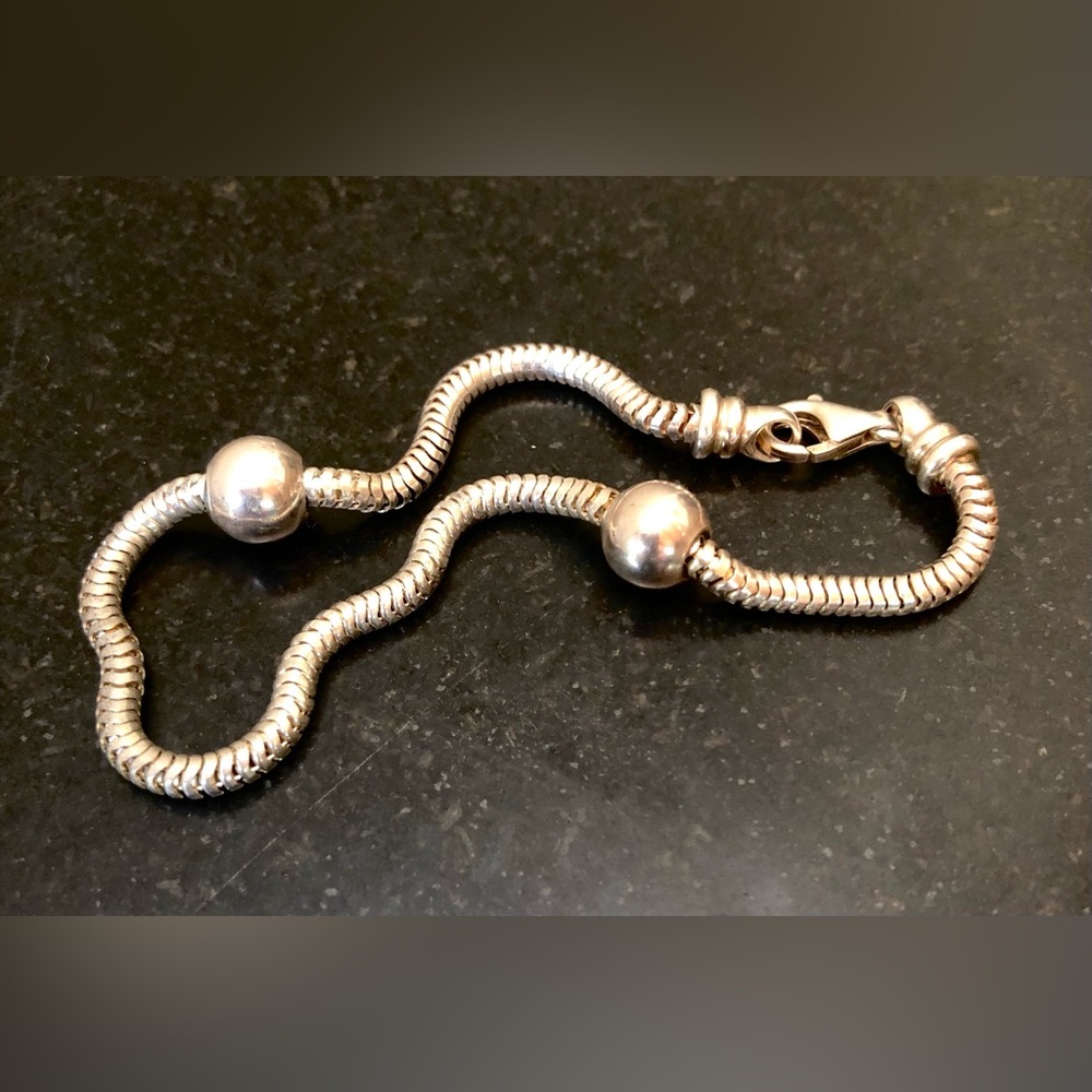 European Charm Snake Chain Bracelet- Pandora/Chamilia Style- 925 Sterling Silver